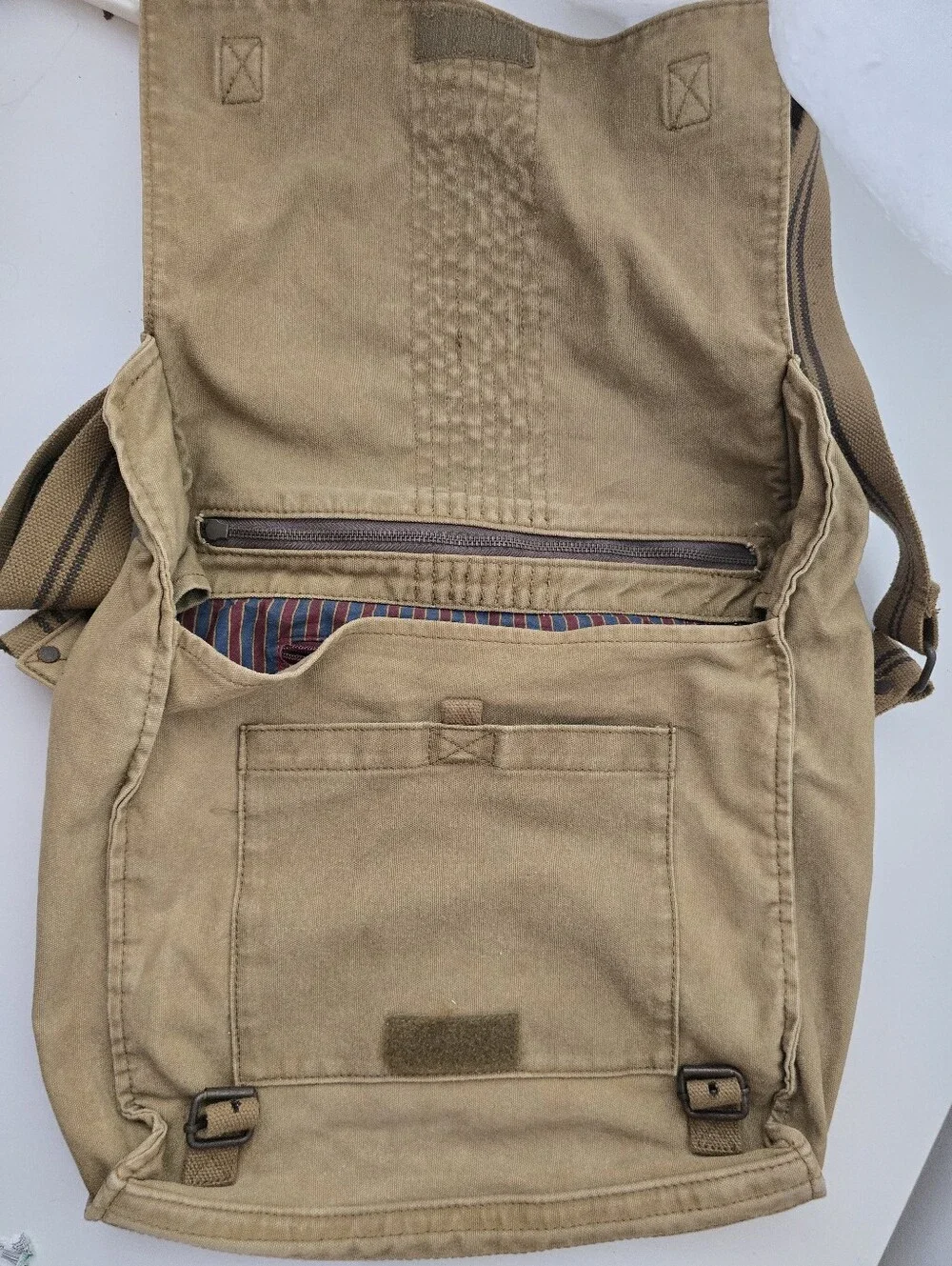 American Eagle Canvas Messenger Crossbody Laptop Utility Bag Khaki Tan
